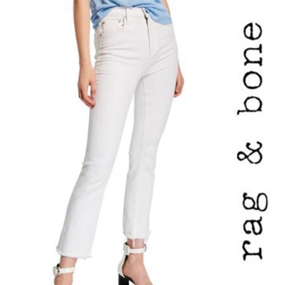 Rag & Bone Casey High-Rise Ankle Flare Raw Hem Jeans in Optic White Size 27x26